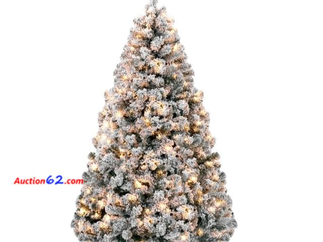 Lot 44-6951w - 4.5ft Pre-Lit Snow Flocked Artificial Pine Christmas Tree w/ Warm White Lights Appears New, A basic inspection has been given to this item. ...