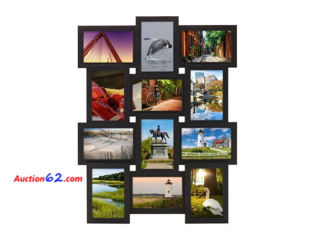 Lot 44-1110i - MELANNCO 12-Opening Photo Collage Frame, 18x23 Inch Black Wall Mount Gallery – Holds Six 4x6 and Six 6x4 Pictures – Modern Multi-Picture Dis...
