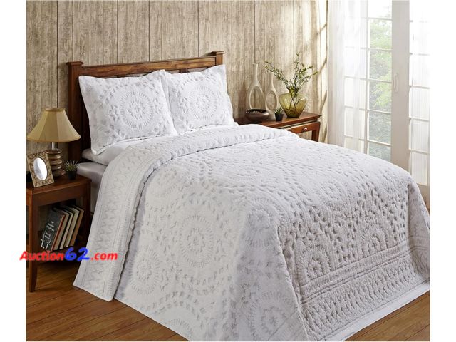 Lot 44-5537t - Better Trends 1 Piece Chenille Bedspread Queen Size 100% Cotton Chenille Bedding Lightweight Medallion Pattern Bedroom Decor Rio Collection ...