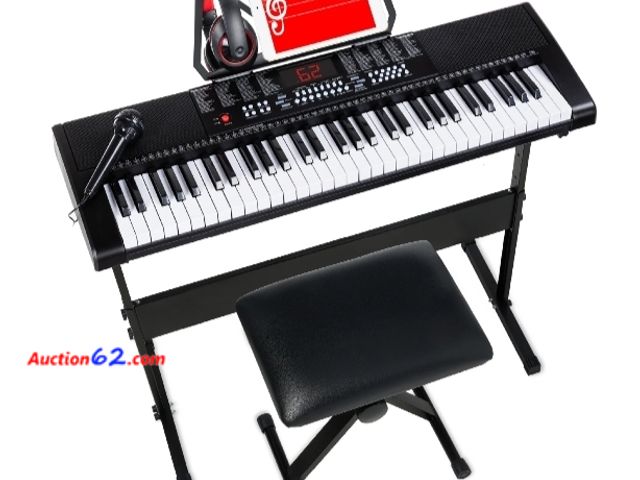 Lot 44-6943w - 61-Key Beginners Electronic Keyboard Piano Set w/ 3 Modes, Microphone, Headphones  Appears New, A basic inspection has been given to this it...