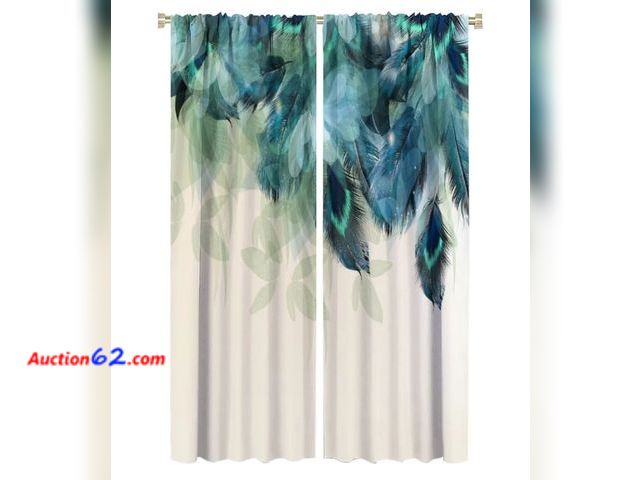 Lot 44-6684g - Blue Peacock Blackout Curtains Rod Pocket 2 Panels 42x63in Appears New, A basic inspection has been given to this item. Sold AS-IS.