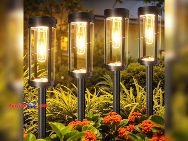 Lot 44-1704w - BONLION Solar Pathway Lights Outdoor 6 Pack, Bright &amp; Taller Solar Lights Outdoor Waterproof, Auto On/Off 15Hrs+ Morden Path Light Solar...