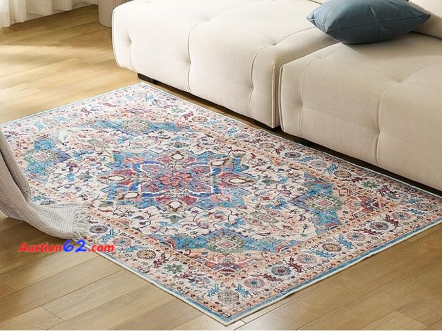 Lot 44-6557r - CWK Boho Washable 2x4 Area Rugs, Non-Slip Floor Carpet, Non-Shedding Floor Mat, Low Pile Doormat Soft Vintage Rug, Sunflower Appears New, A ...
