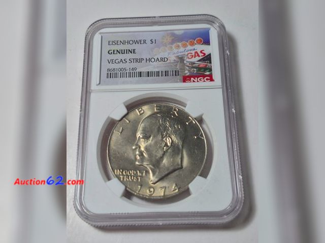 Lot 44-8314j - 1974 EISENHOWER DOLLAR FROM THE VEGAS STRIP HOARD GRADED GENUINE BY NGC. MINTED IN PHILADELPHIA.-NT