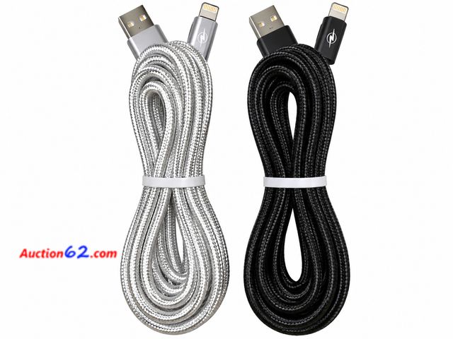 Lot 44-6019m - A set of two 10Ft usb to iPhone Chargers, assorted colors Appears New, A basic inspection has been given to this item. Sold AS-IS. See All P...