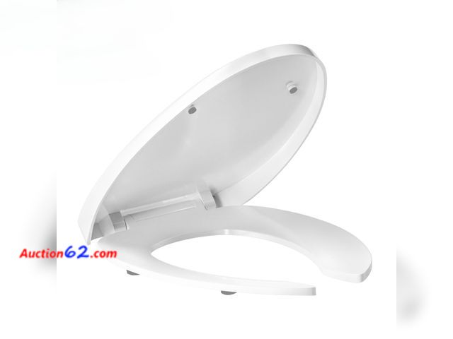 Lot 44-4087e - White elongated toilet seat, open-front, with soft-close hinges, made of plastic, durable and easy to clean, easy to install, suitable for b...