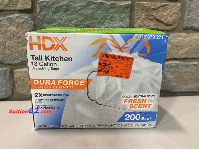 Lot 44-1677f - 13 Gallon Reinforced Top Drawstring Fresh Scented Tall Kitchen Trash Bags with 20% PCR (200-Count) See All Photo's Not Tested E-Commerce Ret...