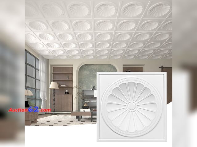 Lot 44-1772w - Art3dwallpanels Ceiling Tiles 12 Pack Drop Ceiling Tiles, 24 x 24 Inch High Grade PVC 3D Wall Panels for Interior Wall Decor, Fire Rated, Wa...
