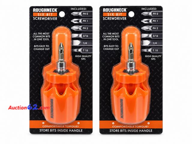 Lot 44-6137m - Set of 2 Roughneck Six Bit Screwdrivers, All the most common bits in one tool. Appears New, A basic inspection has been given to this item. ...