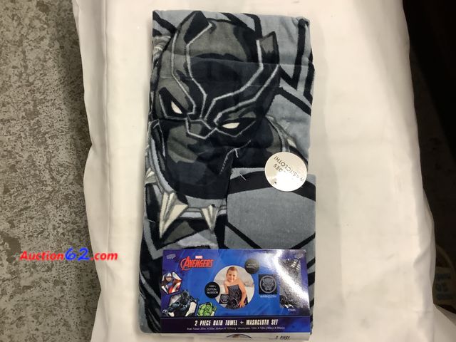 Lot 44-6065a - Black Panther 2 Piece Bath Towel + Washcloth Set, 100% Cotton Appears New, A basic inspection has been given to this item. Sold AS-IS. See A...