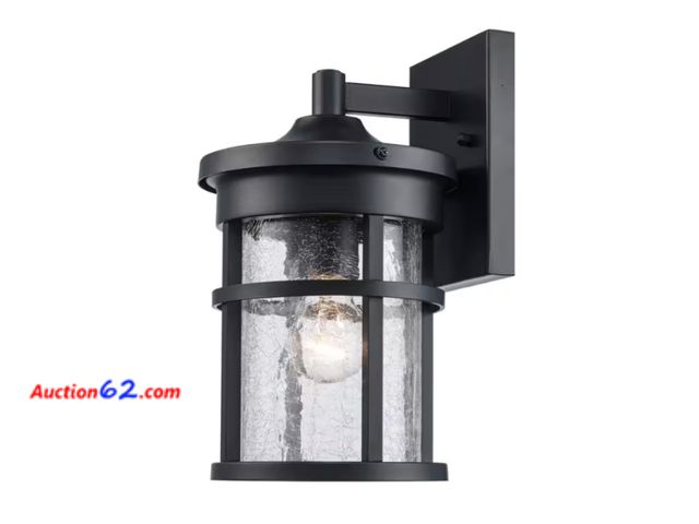 Lot 44-715b - Retail value $48- Avalon 11 in. 1-Light Black Outdoor Wall Light Fixture with Clear Crackled Glass 1. Appears New, A basic inspection has be...