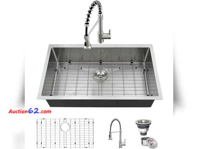 Lot 44-571n - $209.99 Retail price - 33 Inch Stainless Steel Kitchen Sink with Faucet Combo-iAnomla 33x19 Undermount Kitchen Sink Stainless Steel Deep Sin...