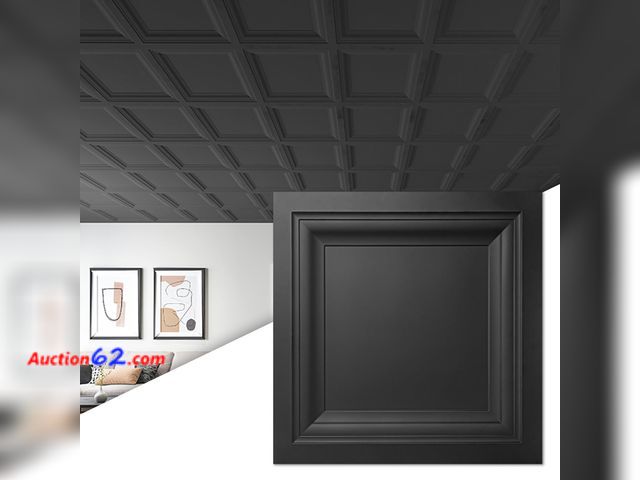 Lot 44-154 - Art3d 12-Pack Square Black Drop Ceiling Tile 2ft x 2ft, PVC Ceiling Panel 24 x 24in. See All Photo's Appears New, A basic inspection has bee...