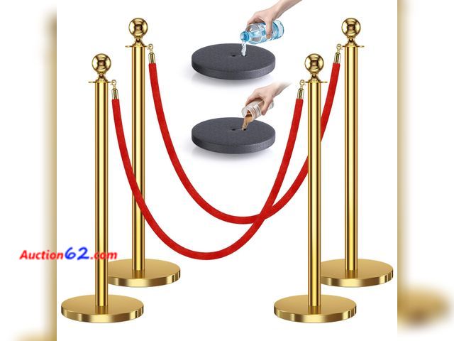 Lot 44-2787 - $79.99 Retail price - kaiyomi 4Pcs Stanchions and Velvet Ropes, Crowd Control Barriers (Glod) Appears New, A basic inspection has been given...