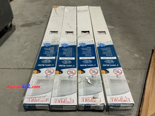 Lot 44-136w - Lot of (4) Empire 1” Vinyl 33”W X 64” L Blinds- White E-Commerce Return, A basic inspection has been given to this item. Sold AS-IS.