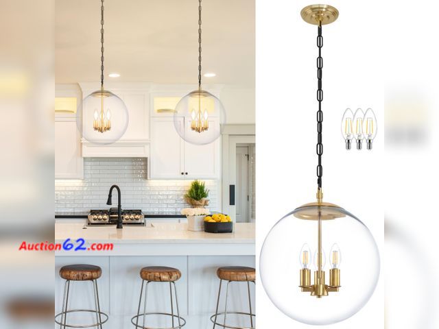 Lot 44-1140o - $149.99 Retail price - KoKo&amp;Yukina 14" Gold Globe Pendant Light Mid Century Pendant Light Clear Glass Pendant Lights Kitchen Island Adju...