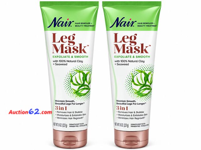 Lot 44-6035n - 2 8 oz bottles of Nair Leg Mask Exfoliate &amp; Smooth 100% Natural Clay + Seaweed. 3-in-1 Removes Hair &amp; Stubble, Moisturizers &amp; Ex...