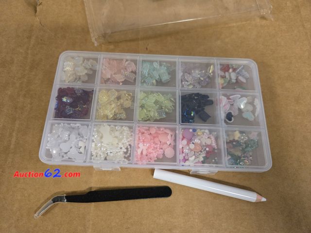 Lot 44-6548r - Bellelfin 3D Candy Nail Charms Kit, 1000Pcs Mixed Flatback Pearls/Pink Heart/Star Heart Moon Cute Nail Jewels with Tweezer Pickup Pencil for...
