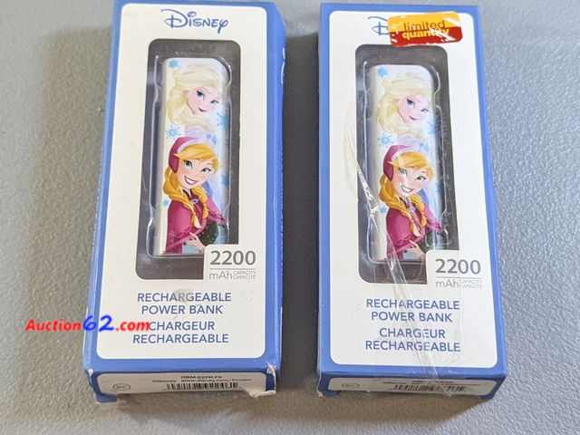 Lot 44-3054g - Lot of 2 - Disney Frozen Elsa Anna 2200mAh PORTABLE RECHARGABLE POWER BANK Phone Tablet - See Pictures E-Commerce Return, A basic inspection...