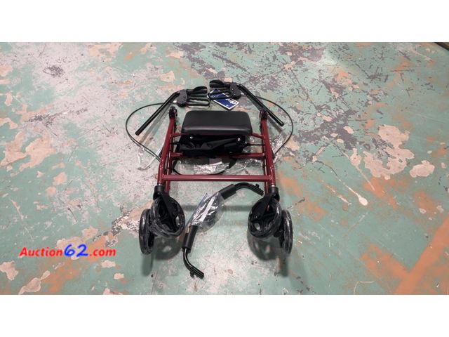 Lot 44-1977 - $80 Retail price - Drive Medical Aluminum Rollator Fold Up and Removable Back Support, Padded Seat with 7.5-Inch Casters, Red Not Tested See...