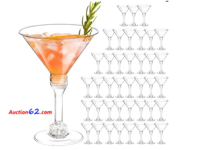 Lot 44-1846 - 40 Pack Plastic Martini Glasses 5 Oz Disposable Cocktail Glasses, Tall Mini Martini Cups, Plastic Margarita Glasses Perfect for New Year Par...