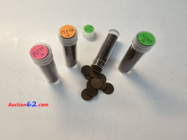 Lot 44-8365g - THREE (3) 1957 D ROLLS OF WHEAT CENTS AND A 1958 D ROLL OF WHEAT CENTS.-NT