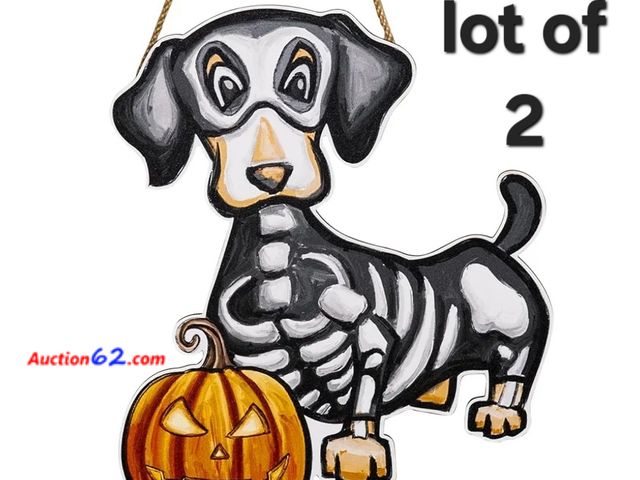 Lot 44-6664p - Lot of 2 MMguai Halloween Dog Wooden Signs Decor Front Door Appears New, A basic inspection has been given to this item. Sold AS-IS.