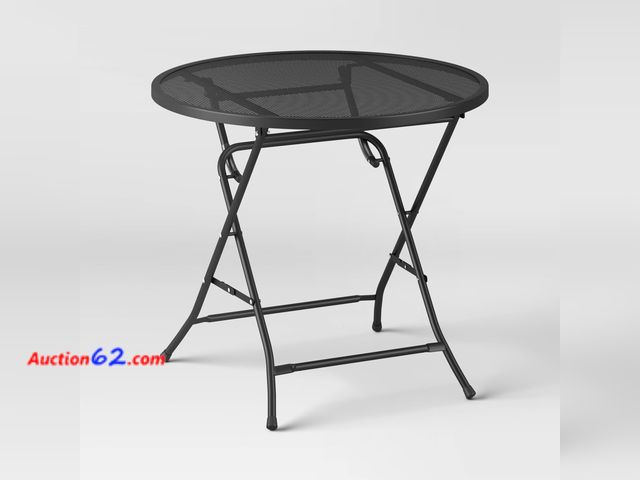 Lot 44-215b - Cosmetic Damage:Scratched - Room Essentials Metal Mesh Round Patio Bistro Table - Black E-Commerce Return, A basic inspection has been given...
