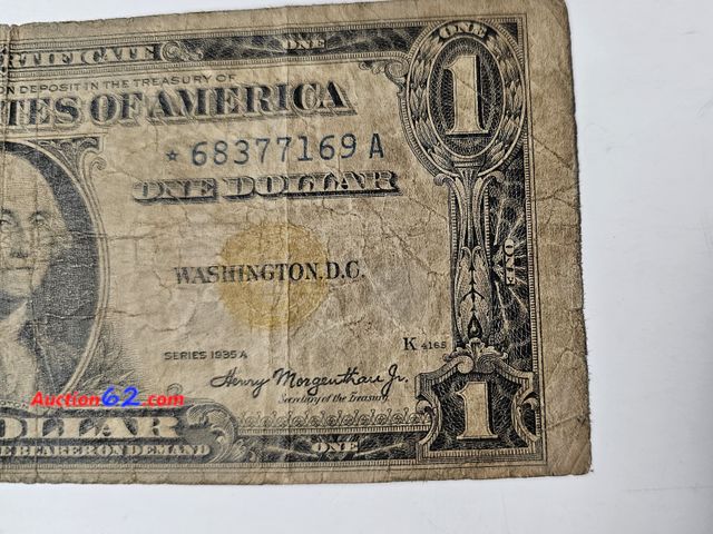 Lot 44-8344j - VERY RARE WORLD WAR II 1935 A $1 SILVER CERTIFICATE STAR NOTE WITH GOLD SEAL! CIRCULATED. VERY RARELY DO YOU SEE NORTH AFRIKA NOTES, BUT THI...