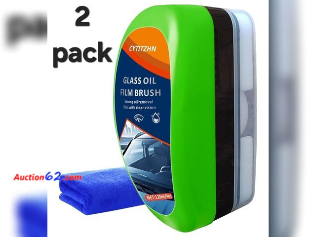 Lot 44-6698g - 2 Pack Automotive Oil Film Cleaning Brushes and Towels for Car Windows &amp; Windshield Appears New