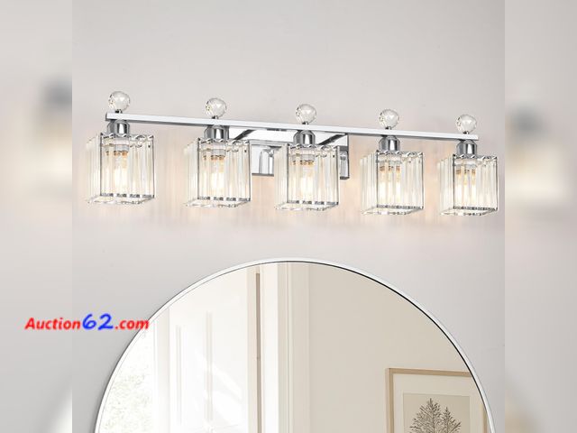 Lot 44-783a - $129.99 Retail price - Lxybcce Bathroom Vanity Lights Over Mirror - Easy Installation with Clear Guide, 5-Light Shadow-Free Design, Chrome C...