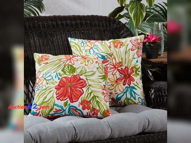 Lot 44-179 - Greendale Home Fashions 17   X 17   Reversible Outdoor Throw Pillow  Set of 2  Breeze Floral See All Photo's Appears New, A basic inspection...