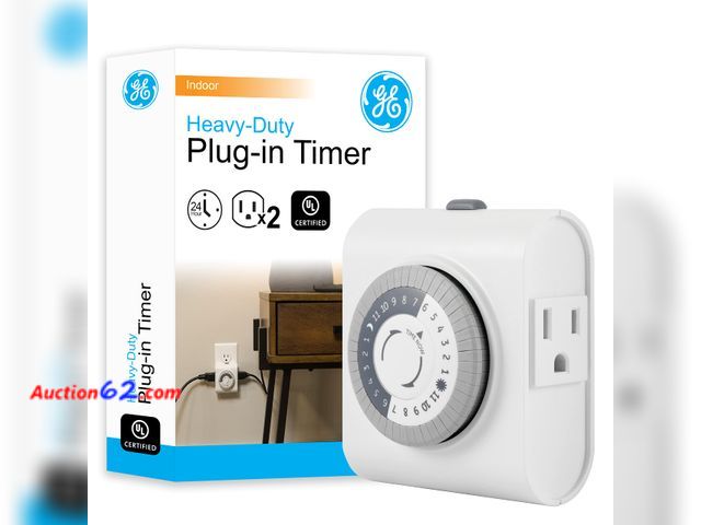 Lot 44-1957e - GE Mechanical Grounded Outlet Timer, Dual Plugs with 3 Prongs, 24 Hour Cycle, Indoor Use for Lights, Lamps, Fans, Appliances, Christmas Tree...