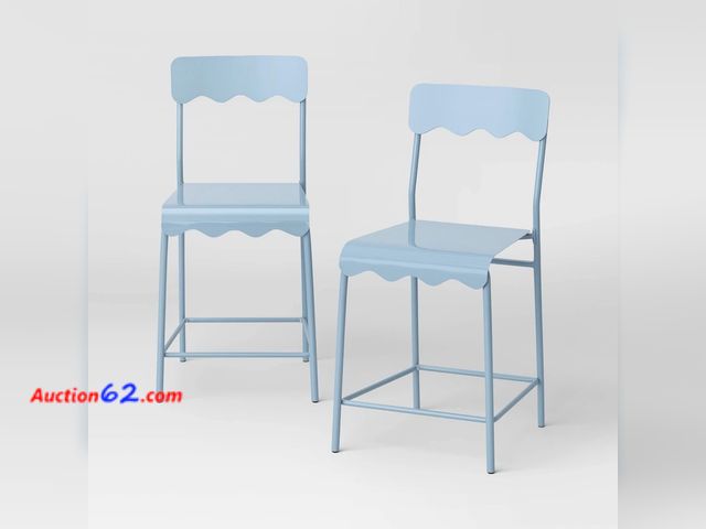 Lot 44-301e - Set of 2 24" Wavy Metal Counter Height Barstool Blue - Room Essentials™ See All Photo's Appears New, A basic inspection has been given to th...