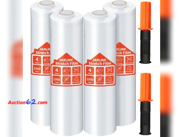 Lot 44-2579a - JARLINK Stretch Film, 15 Inch x 1000 Feet Shrink Wrap for Pallet Wrap, Industrial Strength Stretch Wrap with Handles, Moving Wrapping Plasti...