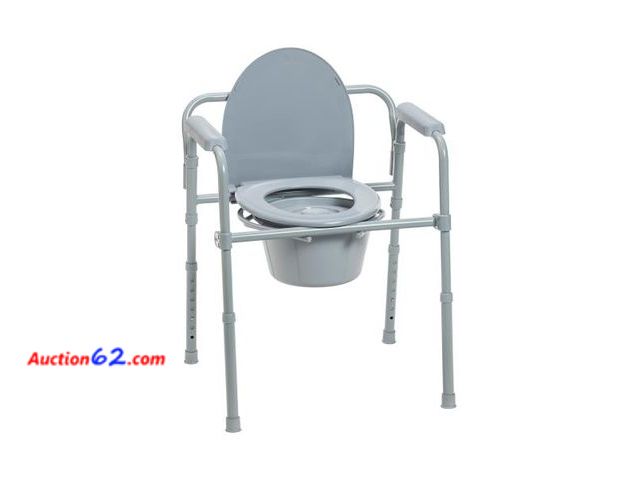 Lot 44-1610b - $36 Retail value- Drive Medical 11148-1  3 in 1 Folding Steel Bedside Commode Chair, Supports Individuals Weighing Up To 350 Lbs, with 7.5 Q...