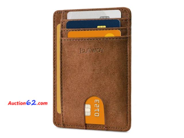 Lot 44-146b - Buffway Slim Minimalist Front Pocket RFID Blocking Leather Wallet 1. Appears New, A basic inspection has been given to this item. Sold AS-IS...