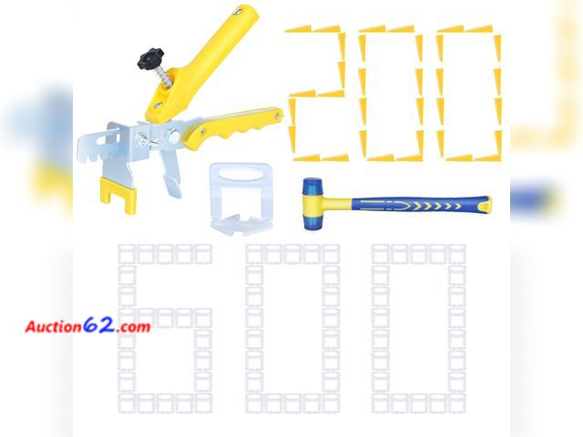 Lot 44-688o - Upgraded Tile Leveling System 1/32" Kit - 600 Spacers, 200 Reusable Wedges &amp; Floor Tile Pliers for Bathroom, Living Room Tile Installati...