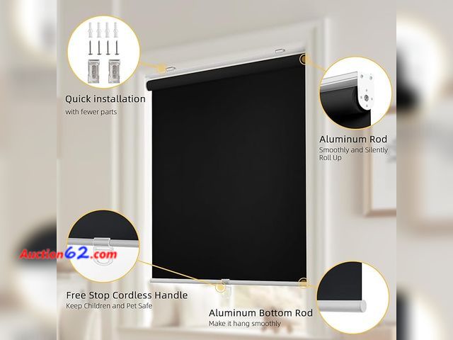 Lot 44-9053t - Retail of $60.99- Black ChrisDowa Cordless Free-Stop 100% Blackout Blind for Window- Easy Install Appears New, A basic inspection has been g...