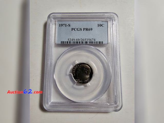 Lot 44-8354p - 1971-S ROOSEVELT PROOF DIME GRADED PR69 BY PCGS. ONE POINT SHY OF BEING A PERFECT COIN! MINTED IN SAN FRANCISCO.-NT