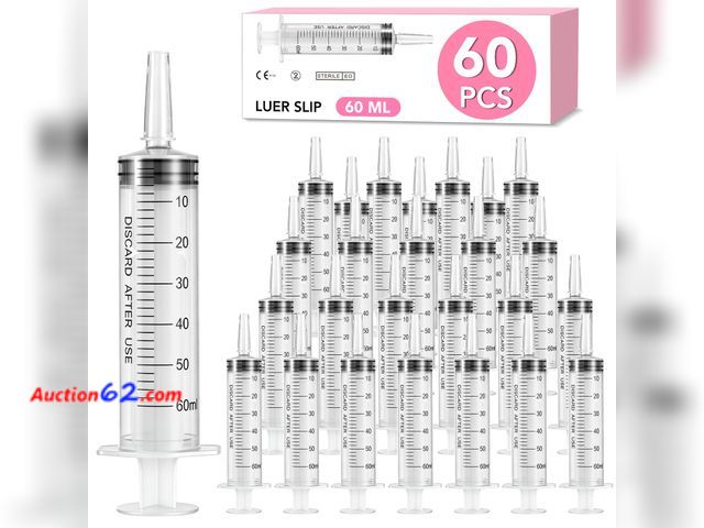 Lot 44-2898e - 60 PCS 60ml Oral Syringe With Cap, Plastic Syringes without Needle for Medicine Dropper, Feeding Pets, Liquid Measuring, Handicrafts, Indivi...