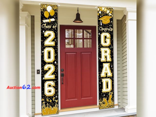 Lot 44-1582e - Class of 2026 Graduation Decorations Black and Gold Congrats 2026 GRAD Porch Sign Banner for High School and College Graduation Party Decora...