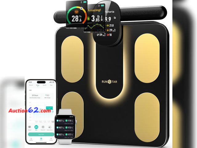 Lot 44-876 - $144.49 Retail price - Runstar Smart Scale FSA&amp;HSA Eligible, 8 Electrodes Digital Bathroom Scale for Body Weight and Fat, BMI, Muscle Ma...