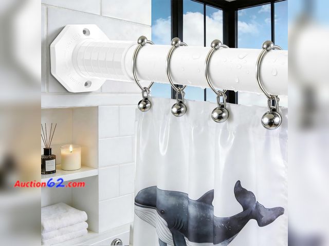 Lot 44-2743w - ZYKORT Tension Curtain Rods No Drilling 45-86 In, White Shower Curtain Rod for Bathroom, Adjustable Long Curtain Rod for Windows Patio Close...