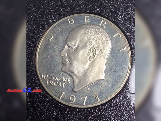 Lot 44-8310k - 1973-S EISENHOWER 40% SILVER PROOF DOLLAR. KNOWN AS THE "BROWN IKE." COMES IN ORIGINAL US MINT LENS. NO BOX.-NT