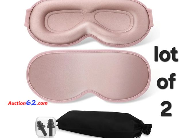 Lot 44-6554g - Lot of 2 3D Deep Contoured Cup Sleep Masks, 99% Block Out Light Zero Pressure Sleeping Cover with Adjustable Strap Appears New, A basic insp...