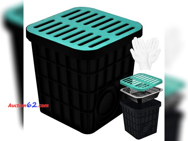 Lot 44-1652w - $95.99 Retail price - 18x18x15 in Large Catch Basin for Drainage with Debris Basket,Catch Basin with Fiber Glass Grate,French Drain Catch Ba...