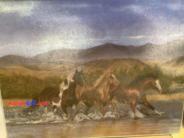 Lot 44-6152e - “Three Horses Running through the lake” Tempered Glass Cutting Board. Appears New, A basic inspection has been given to this item. Sold AS-I...