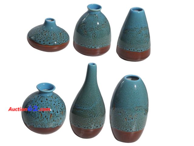 Lot 44-1710b - Fenteer 6X Ceramic Vase Set,Home Decor,Floral Arrangement,Dried Flower Container Pottery Vases for Grass,Dried Fresh Flowers Bathroom, Blue ...