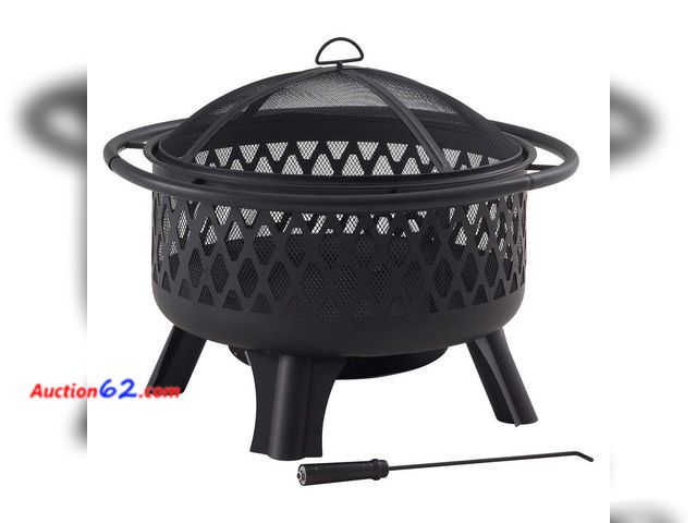 Lot 44-111f - $100 Retail price - Hampton Bay Piedmont 30 in. Steel Fire Pit in Black with Cooking Grate Appears New, A basic inspection has been given to...